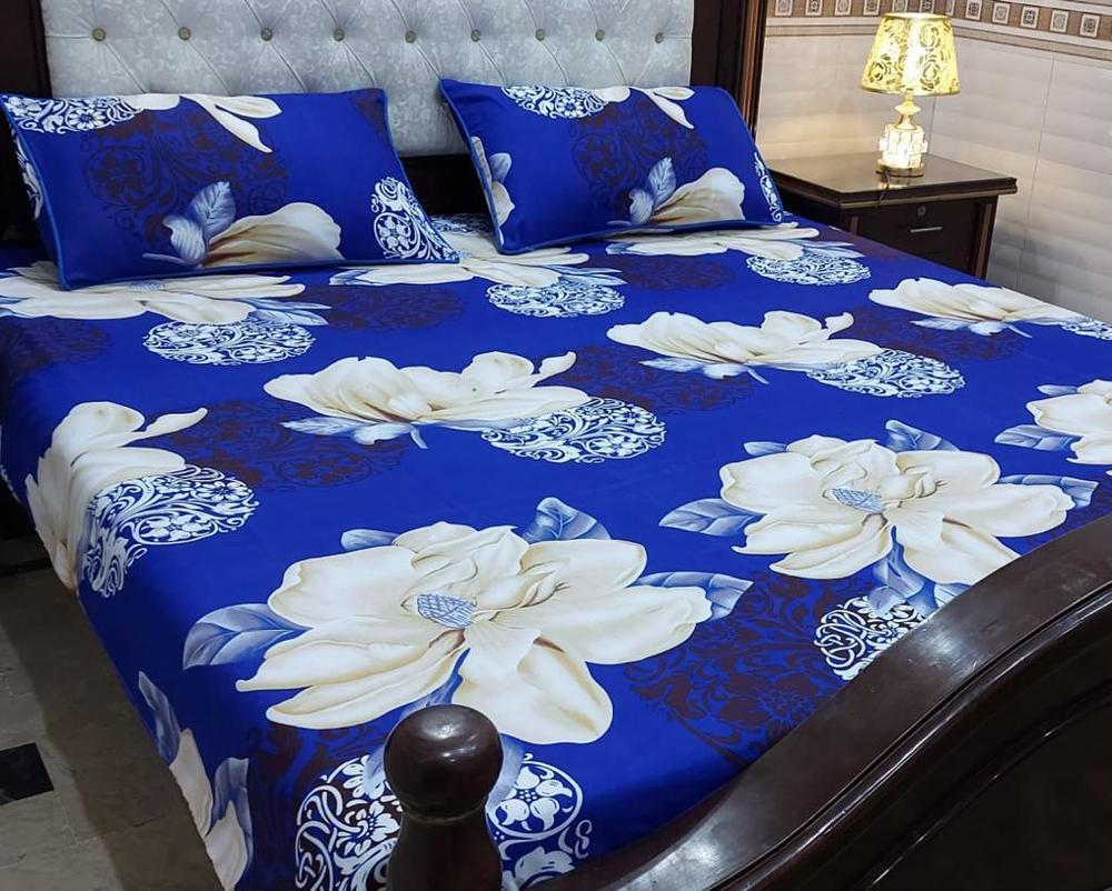3 Pcs Cotton Printed Double Bedsheet