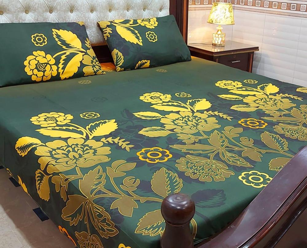 3 Pcs Cotton Printed Double Bedsheet